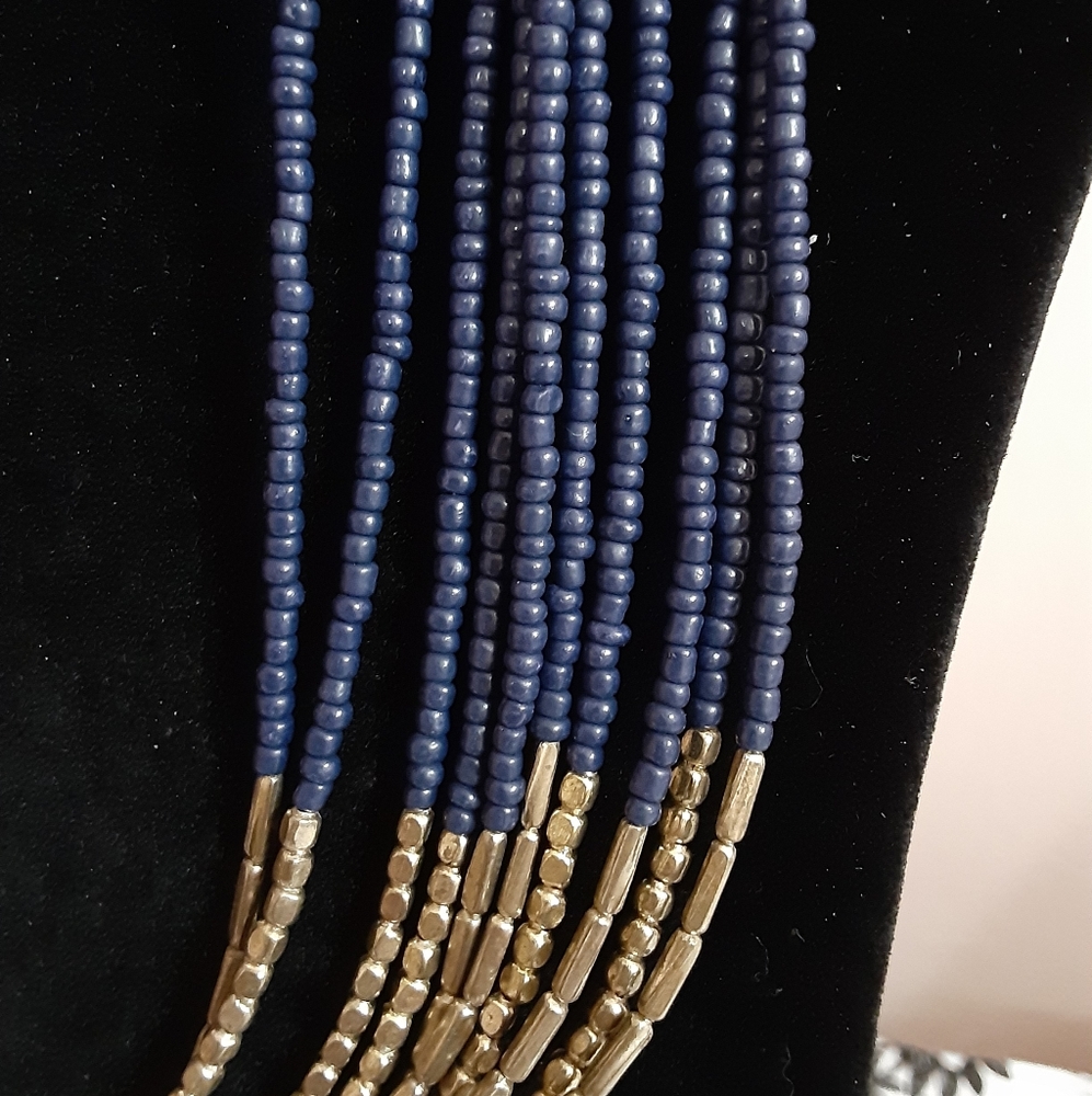 Navy and gold beaded necklace